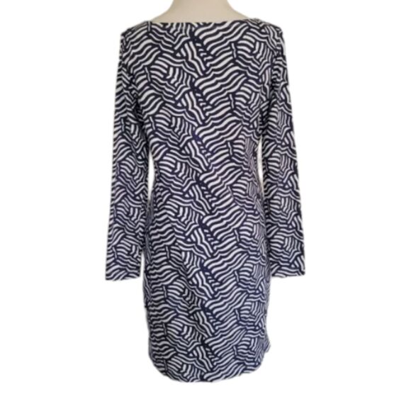 Vineyard Vines Navy White Whale Tail Patterned Long Sleeve Boat Neck Dress Small - Picture 4 of 4